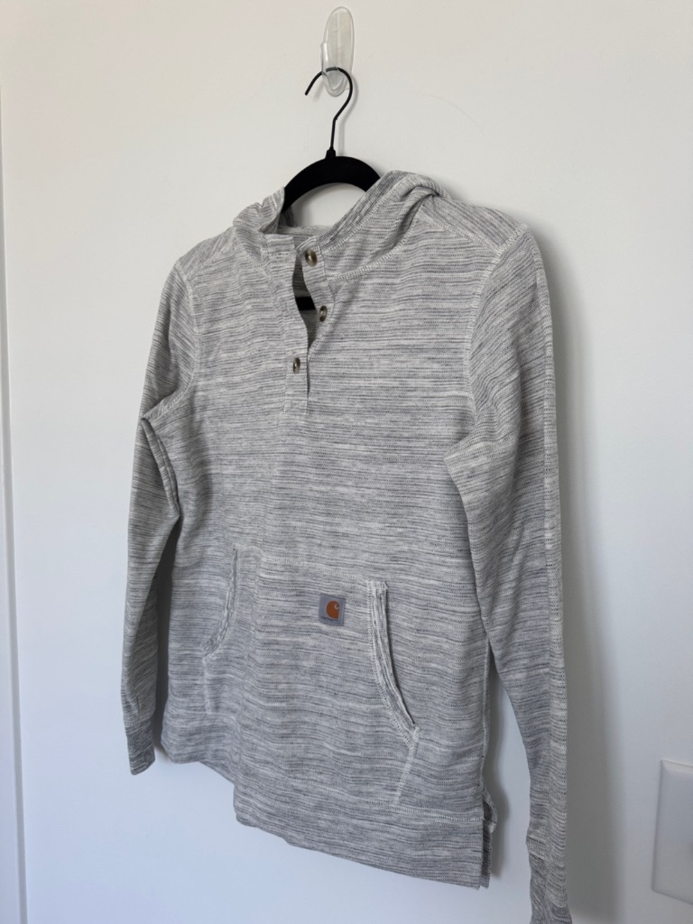 Carhartt Women's Slightly Fitted Light Gray Hooded Henley Pullover - Size S - Picture 2 of 6